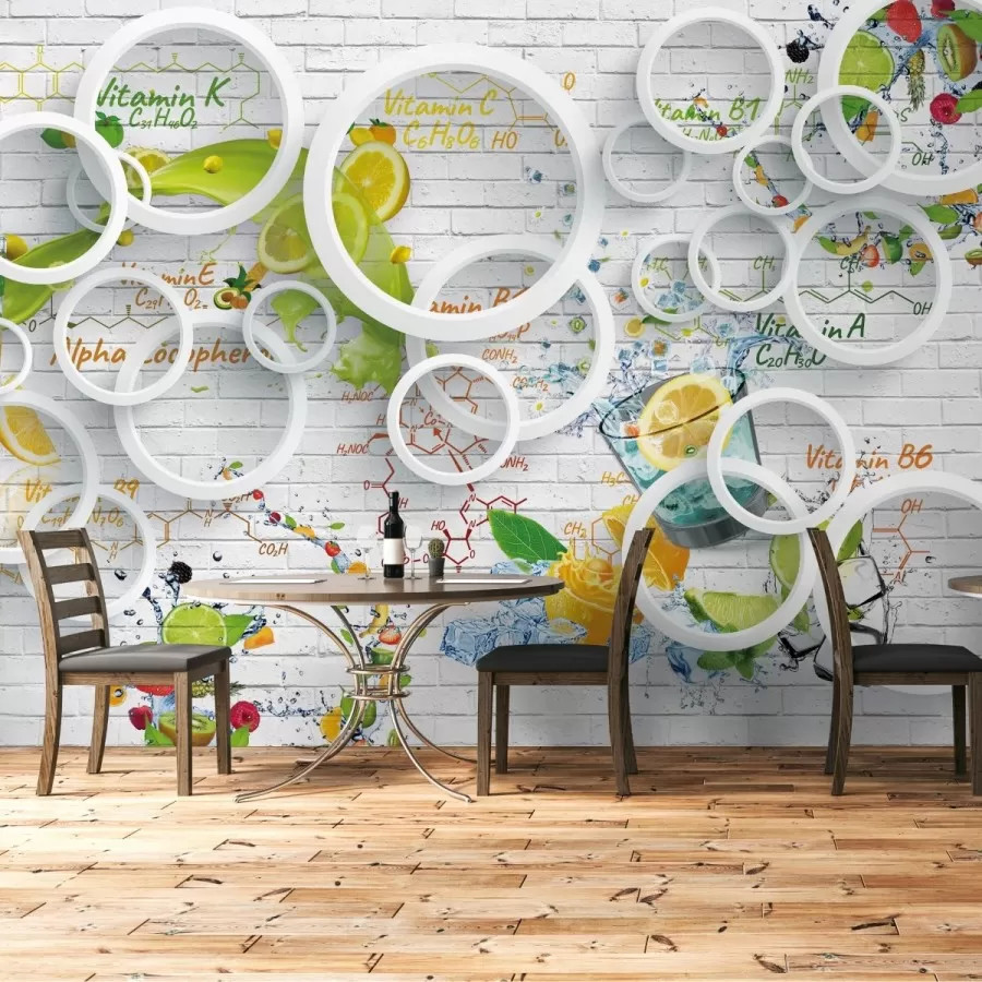 Vitamin Meyveler 3D Duvar Kağıdı