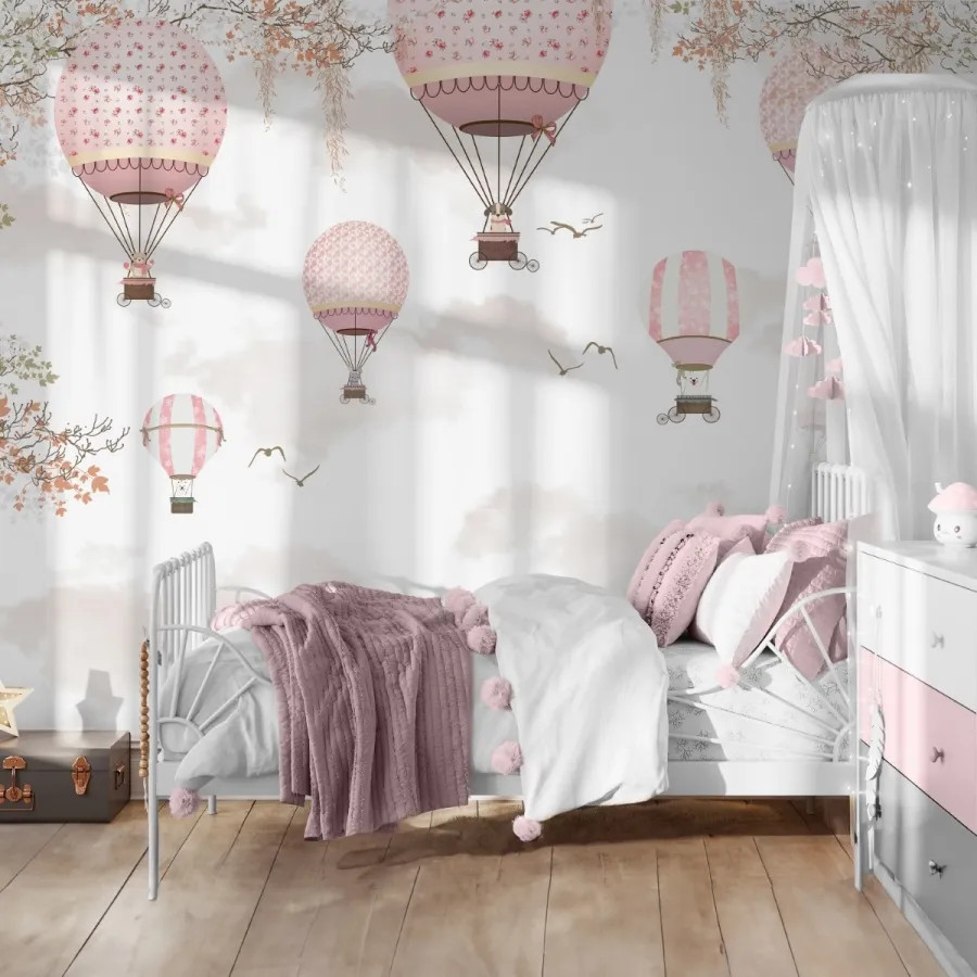 Balonlar Kız Çocuk Odası Duvar Kağıdı