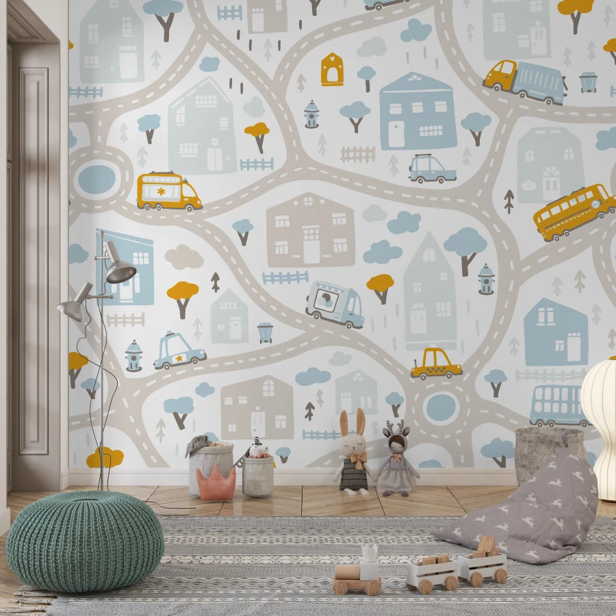 Taşıt Yolu Çocuk Odası Duvar Kağıdı