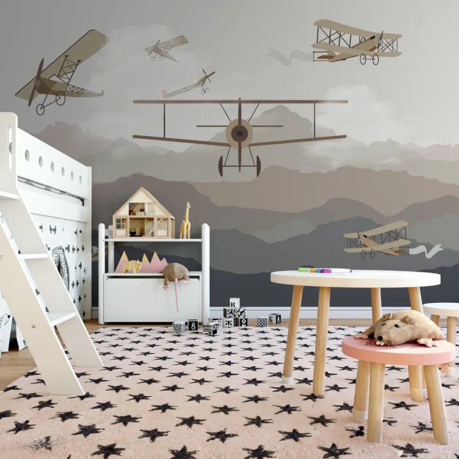 Uçaklar Soft Çocuk Odası Duvar Kağıdı
