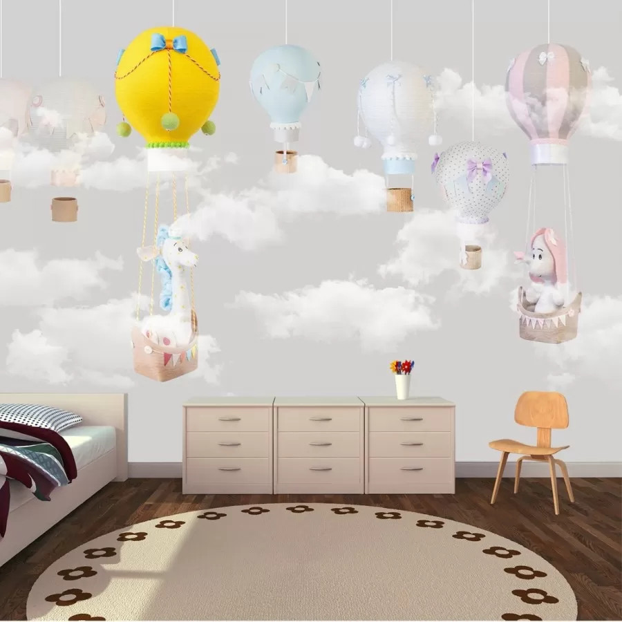Balonlar Soft Çocuk Odası Duvar Kağıdı Gri