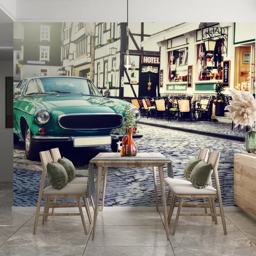 Sokaktaki Yeşil Retro Araba Duvar Kağıdı
