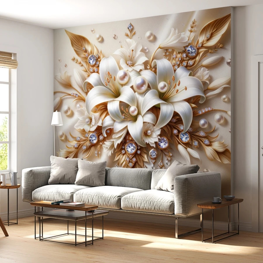  3D İnci-Altın Duvar Kağıdı 02