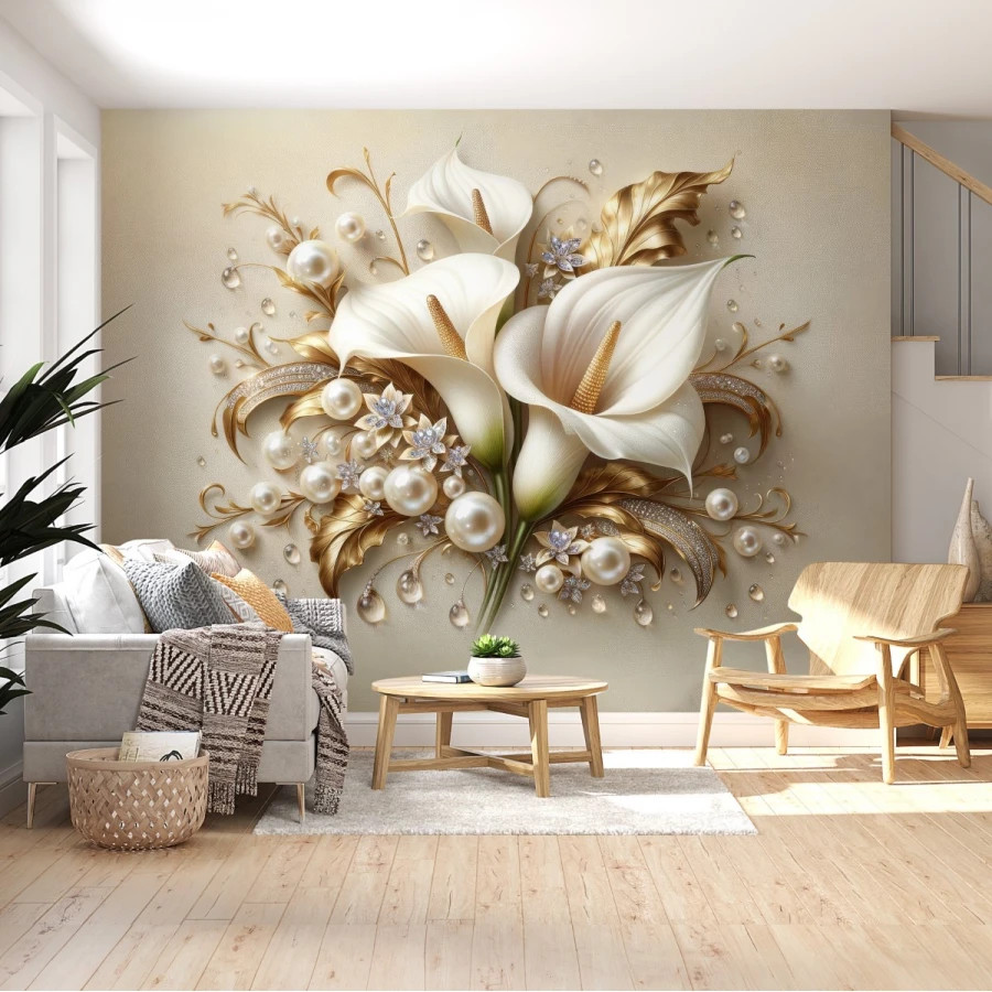 3D İnci-Altın Duvar Kağıdı 01