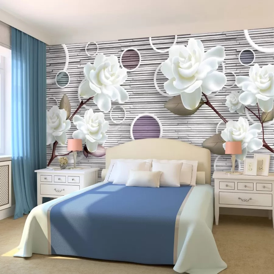 3D Gül ve Halkalar Duvar Kağıdı