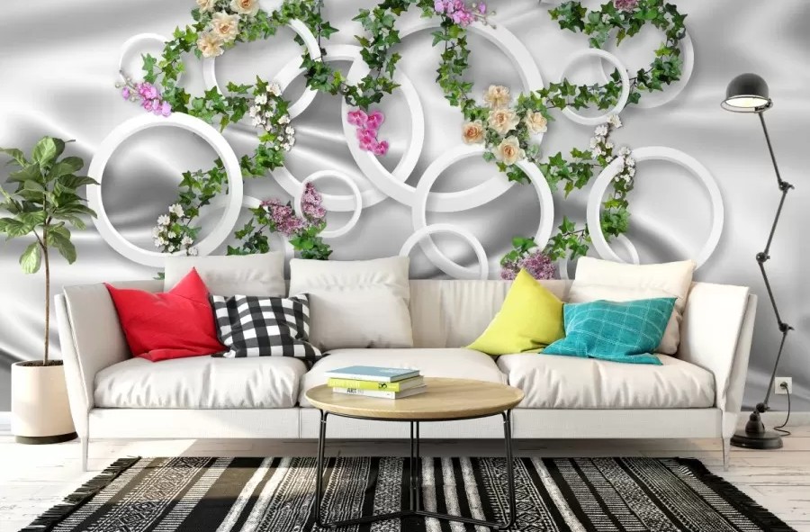 3D Halkalar ve Sarmaşıklar Duvar Kağıdı 4