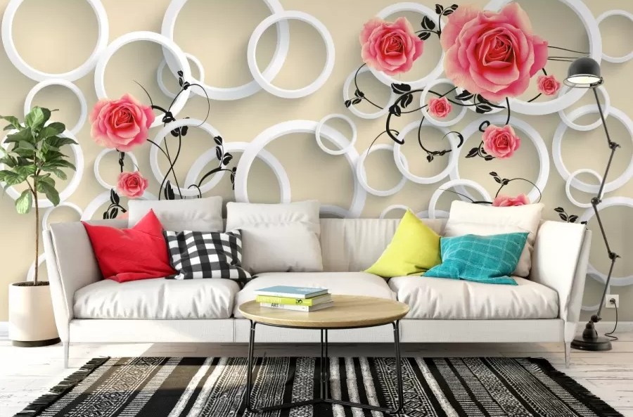 Halkalar ve Güller 3D Duvar Kağıdı N672